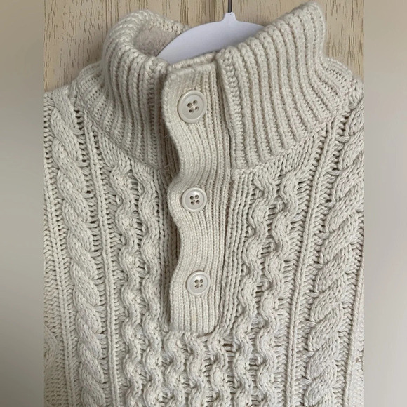 GAP Kids Mockneck Cable Knit Sweater Fisherman Unisex Cream Sz 8 - Picture 3 of 11